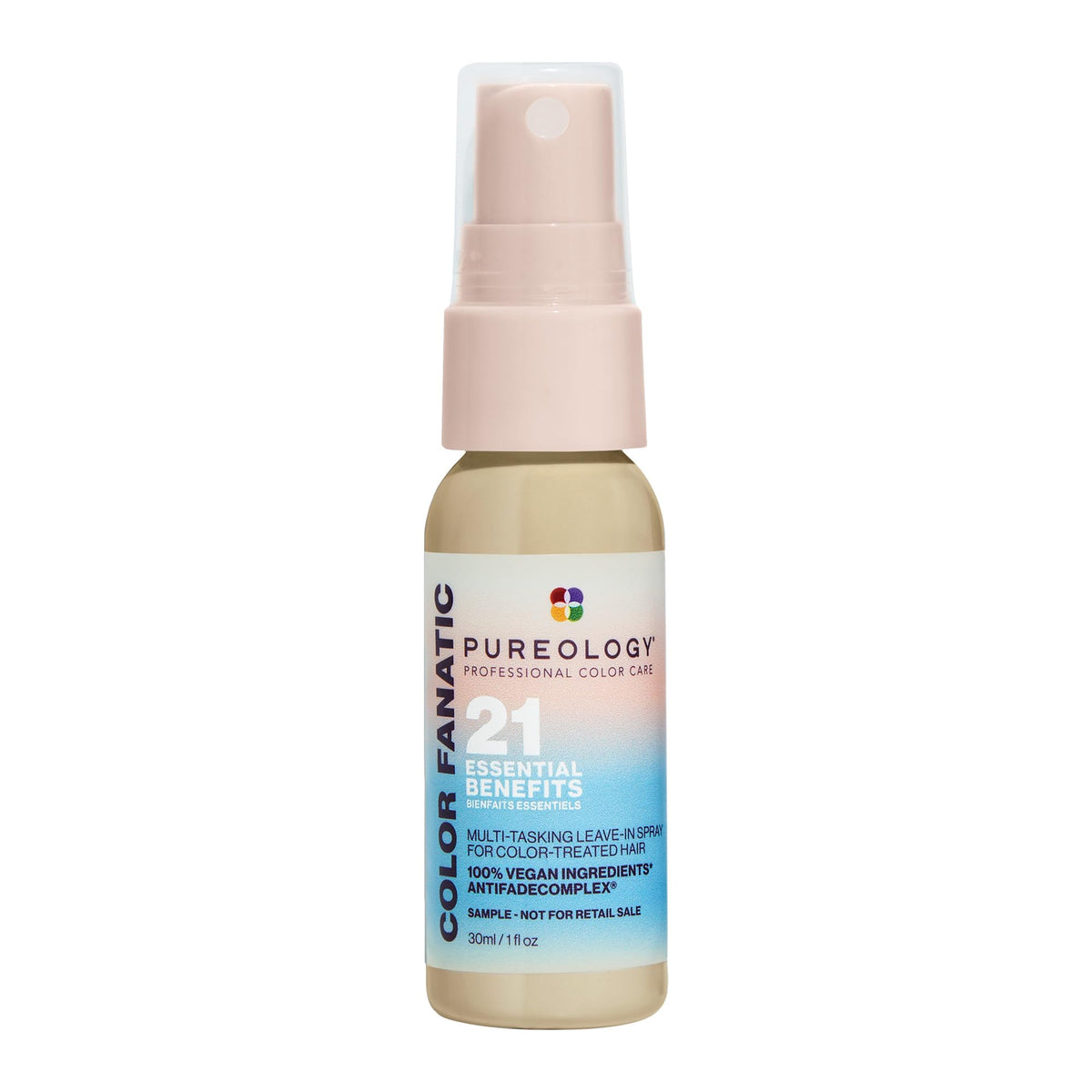 Pureology front packaging shows compact 1 fl oz bottle and benefits