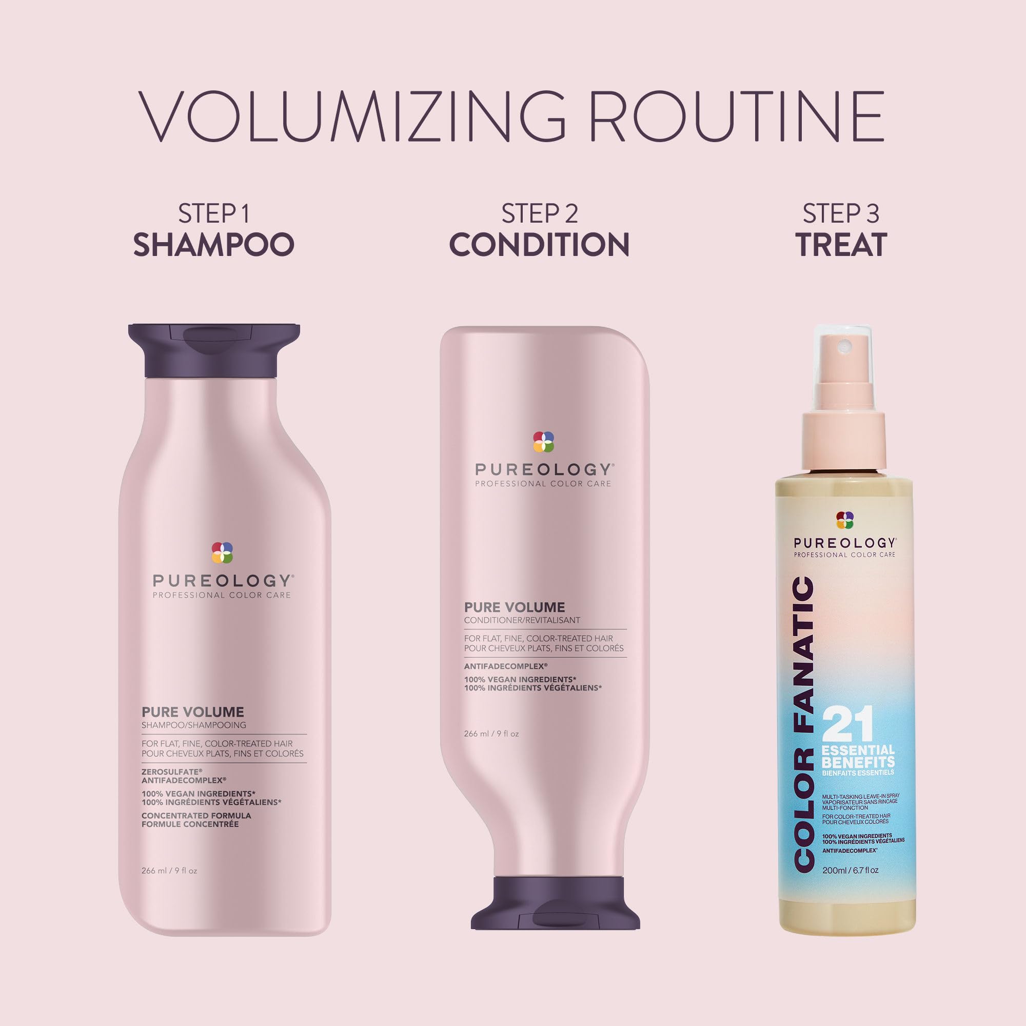 Pureology pure volume shampoo applied to roots in hand illustrating easy use