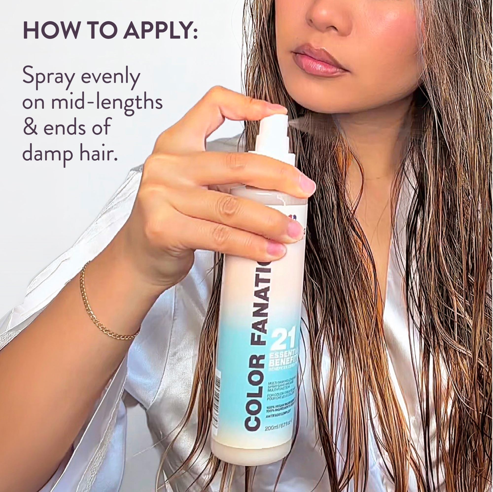 Pureology used by stylist on salon client to detangle and prep hair