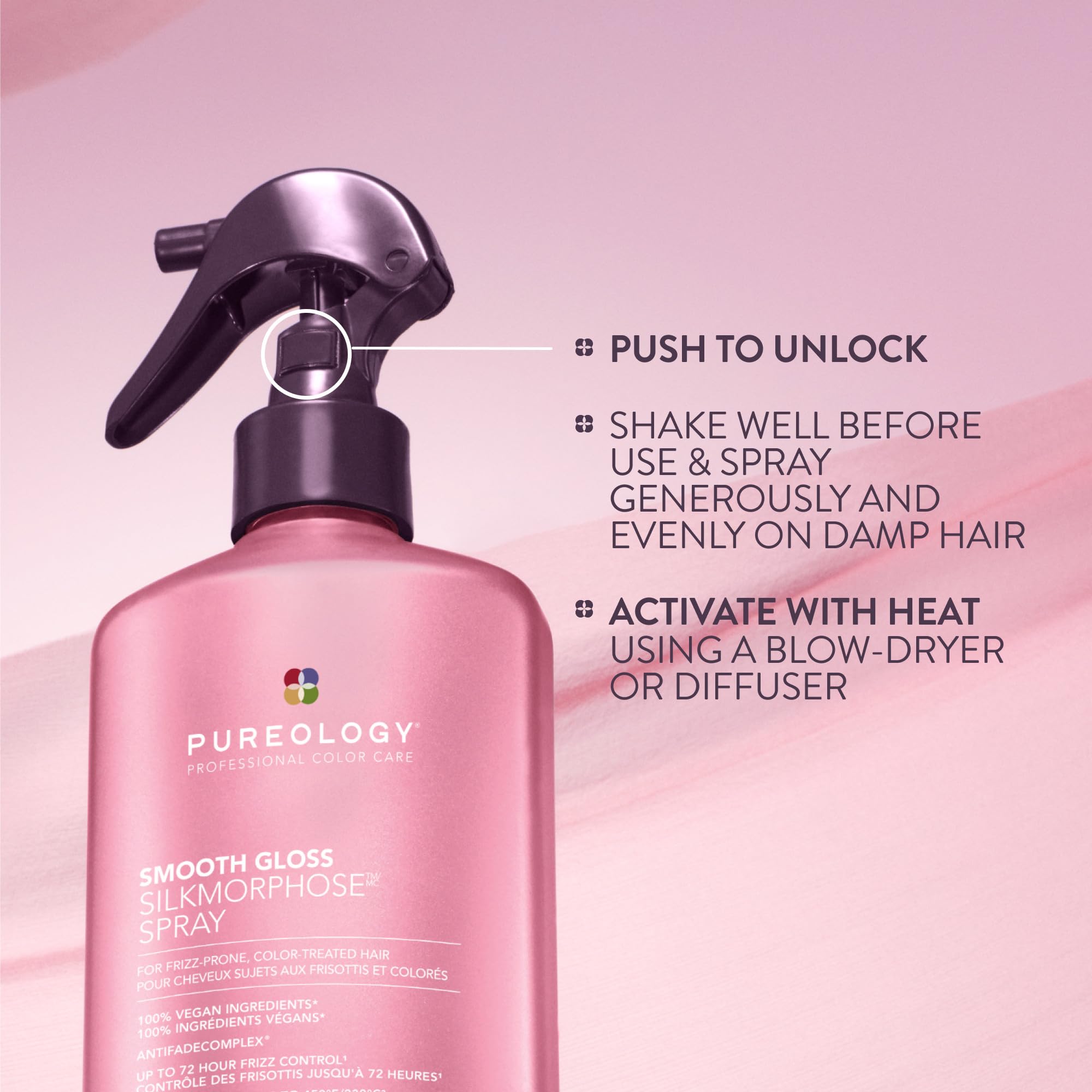 Pureology placed on bathroom shelf in lifestyle scene for daily routine use