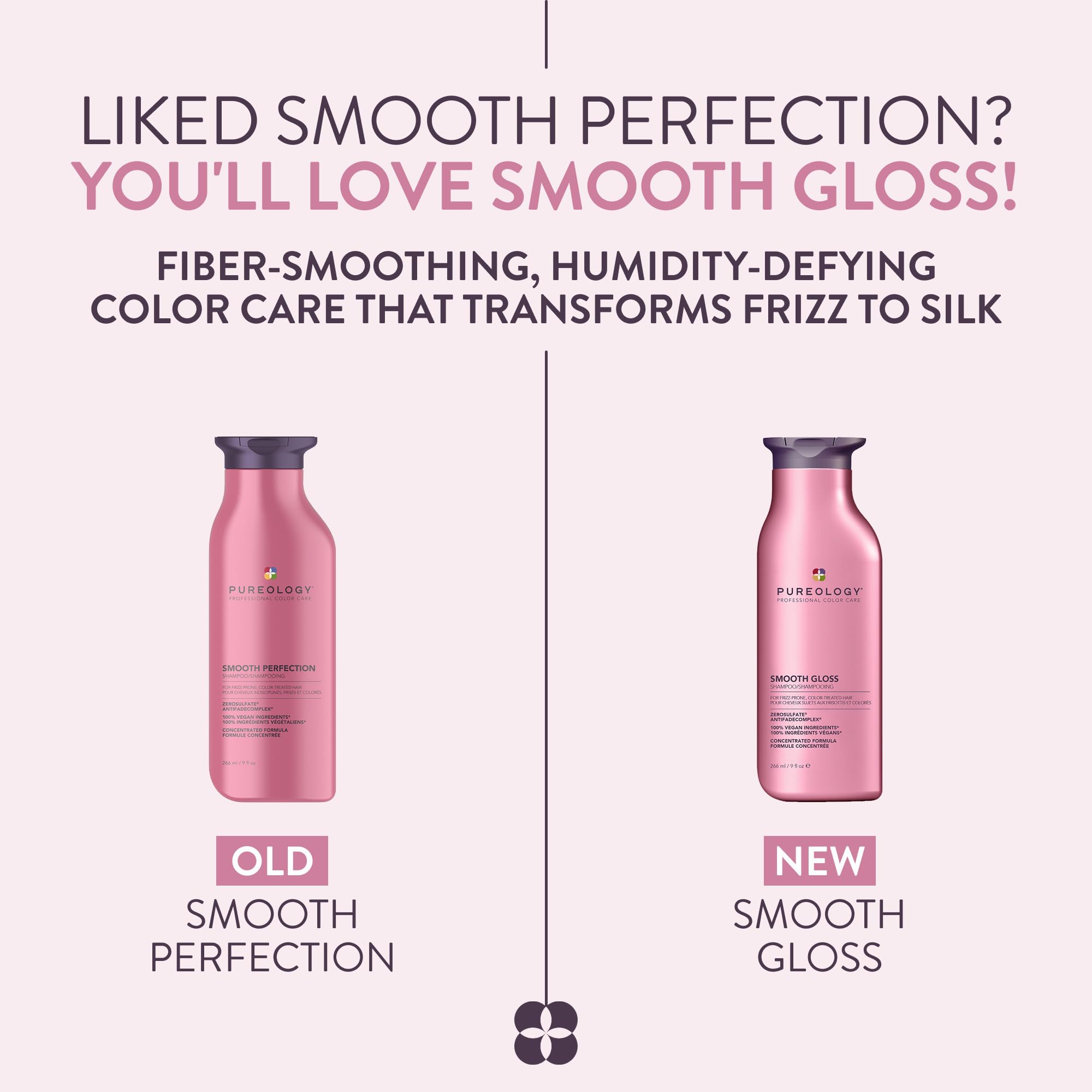 Pureology Smooth Gloss Shampoo back label highlighting ingredients and color protection