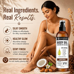 pureSCRUBS oil pouring to show silky texture and fast absorption benefit