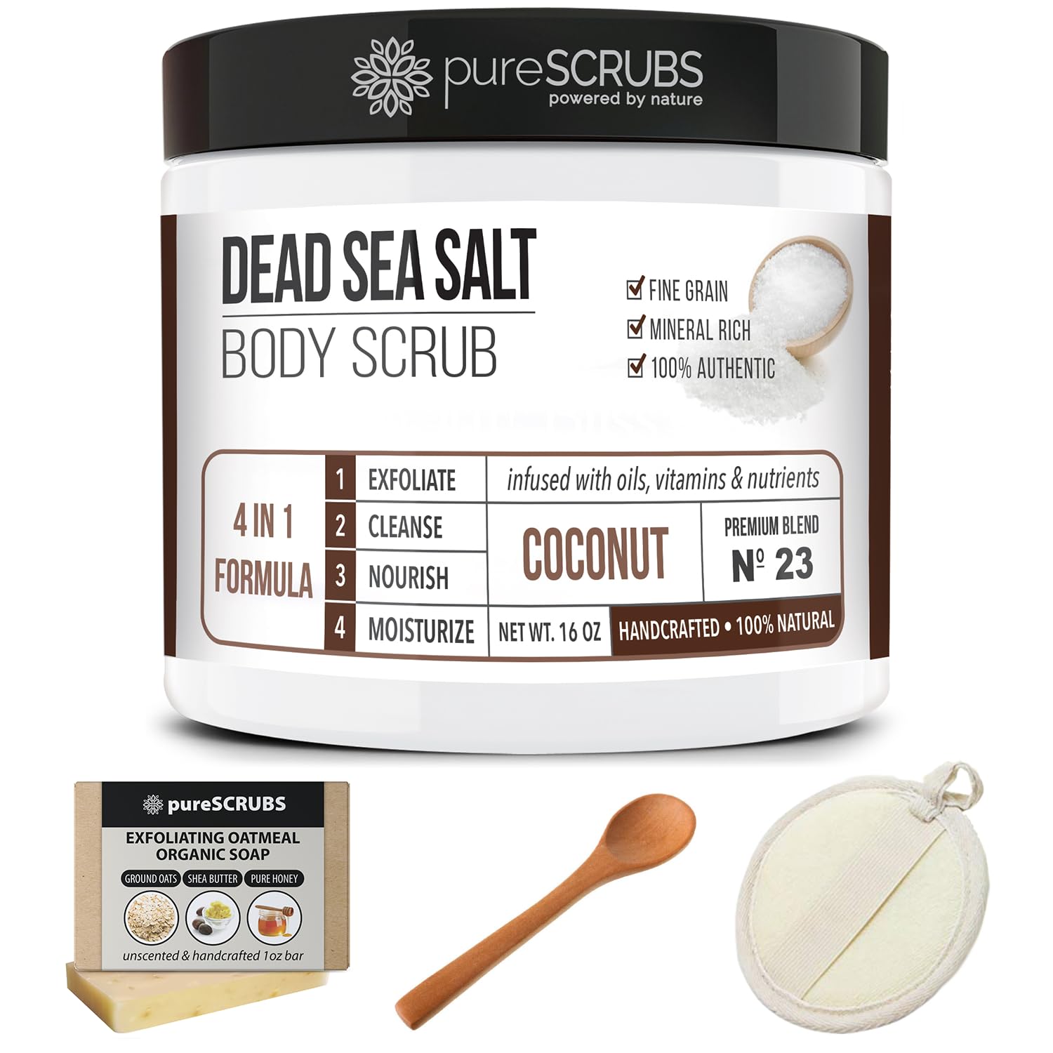 pureSCRUBS 16oz jar next to common items to show scale and quantity