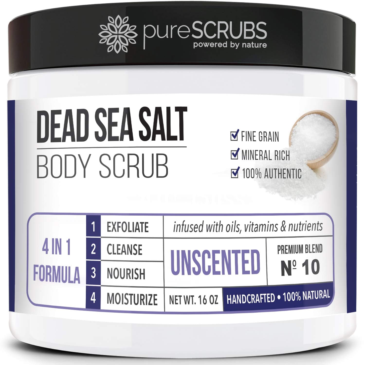 pureSCRUBS front jar view showing label and 16 oz size benefit