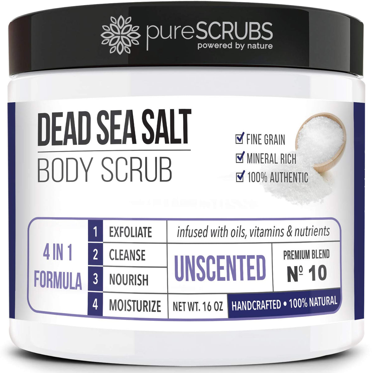 pureSCRUBS front jar view showing label and 16 oz size benefit