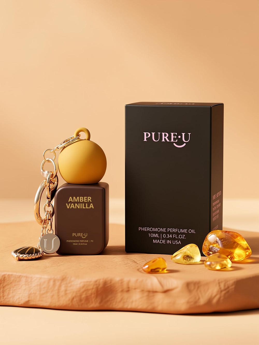 PUREU amber and vanilla ingredients visual suggesting rich gourmand notes
