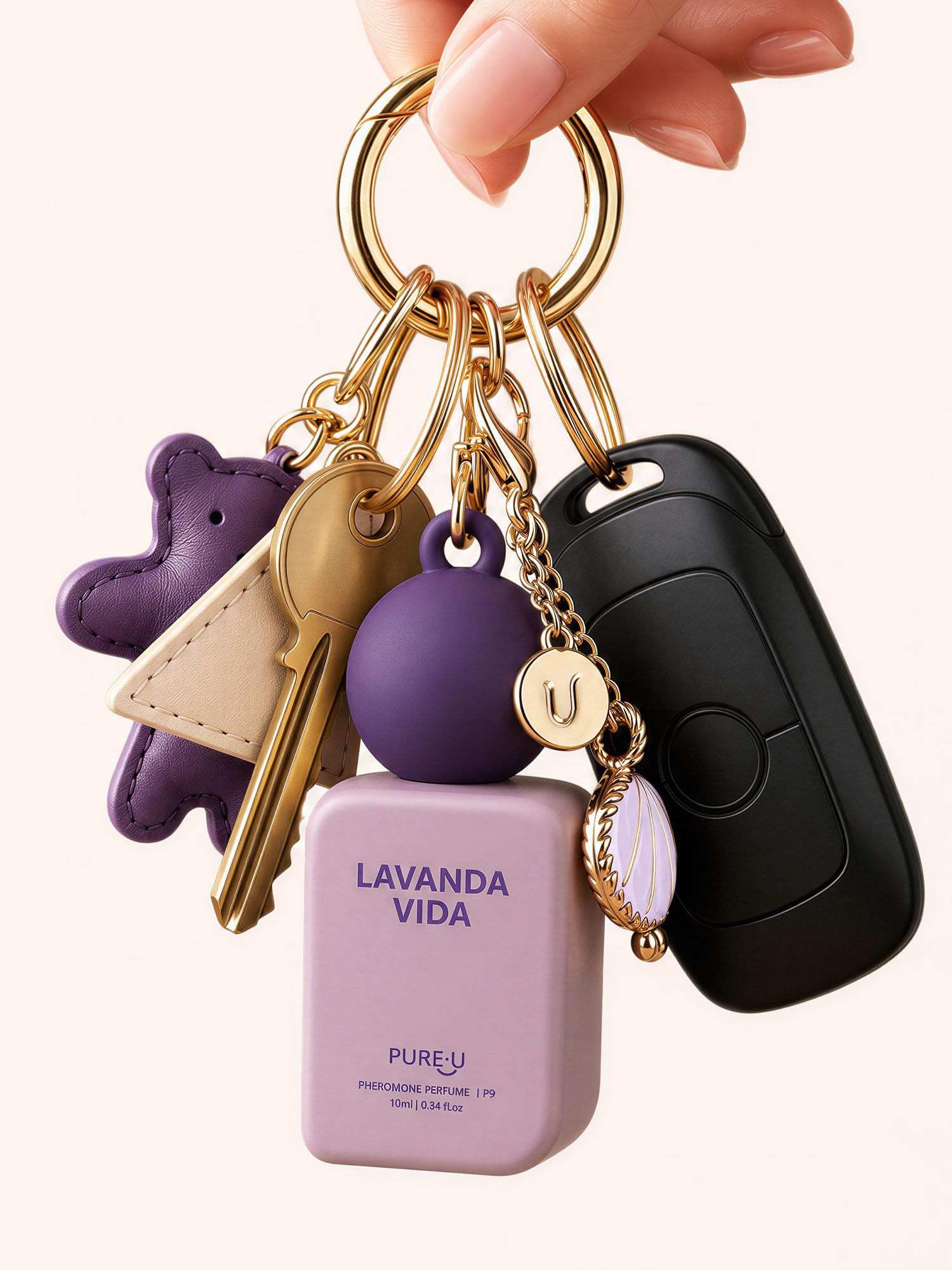 PUREU clip-on keychain attached to purse strap for instant refreshes