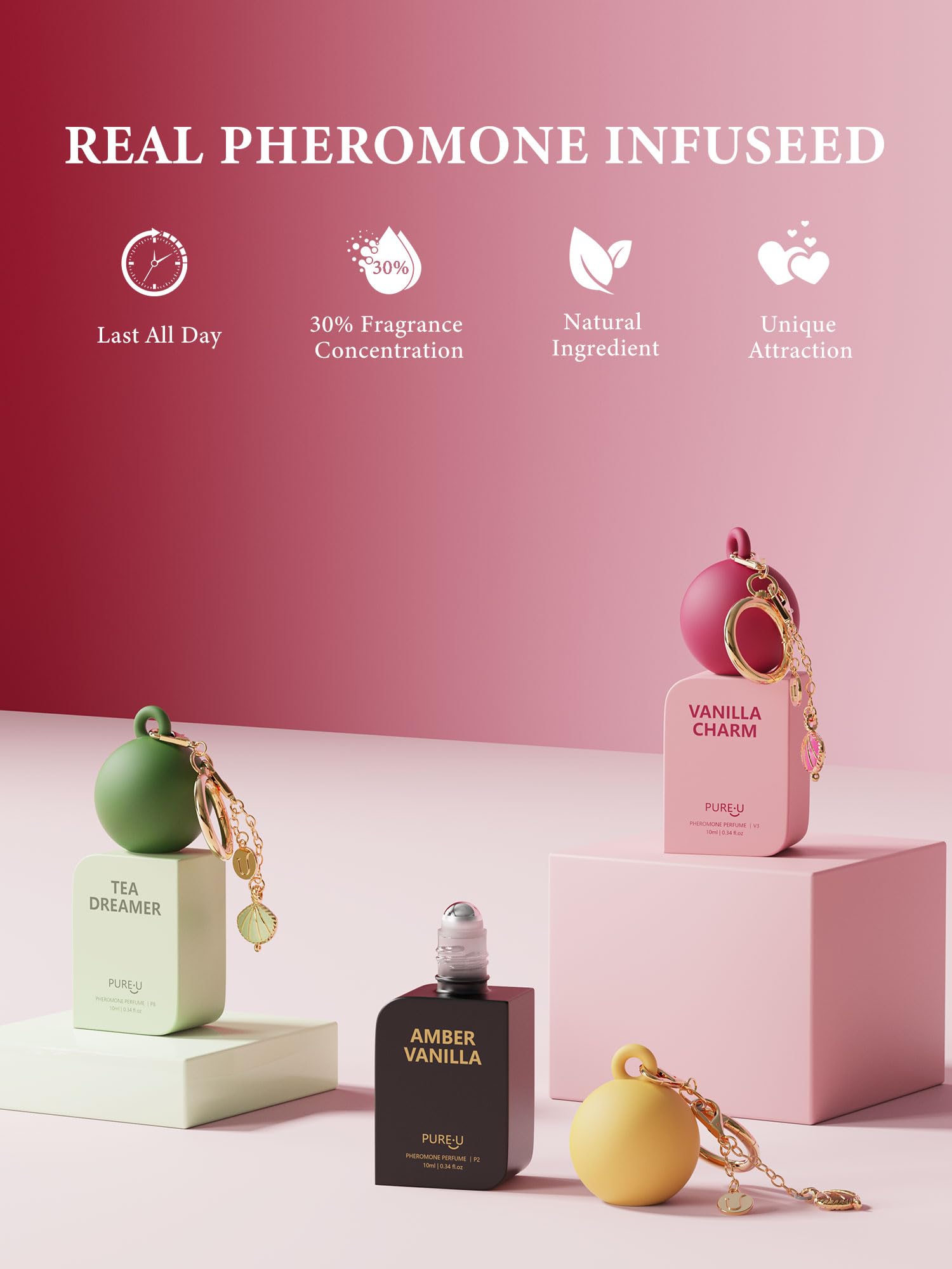 PUREU bottle next to lipstick showing small travel-friendly size