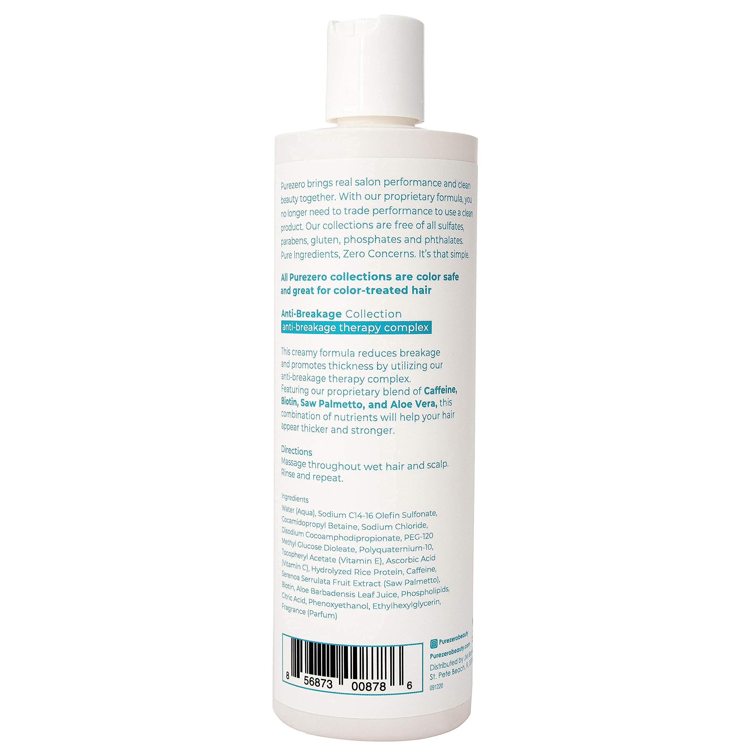 Purezero color-safe label detail emphasizing hair color protection benefit