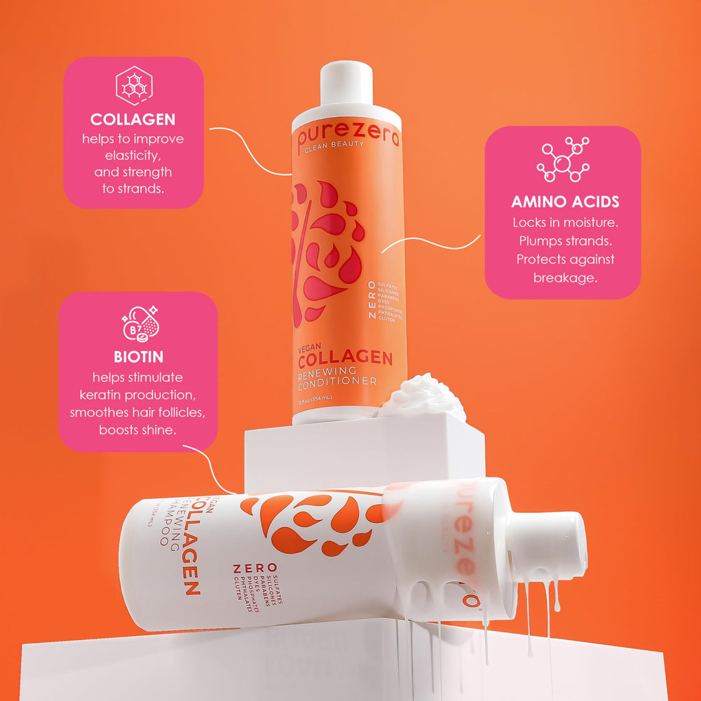 Purezero ingredients label detail showing plant-based collagen and transparent benefits