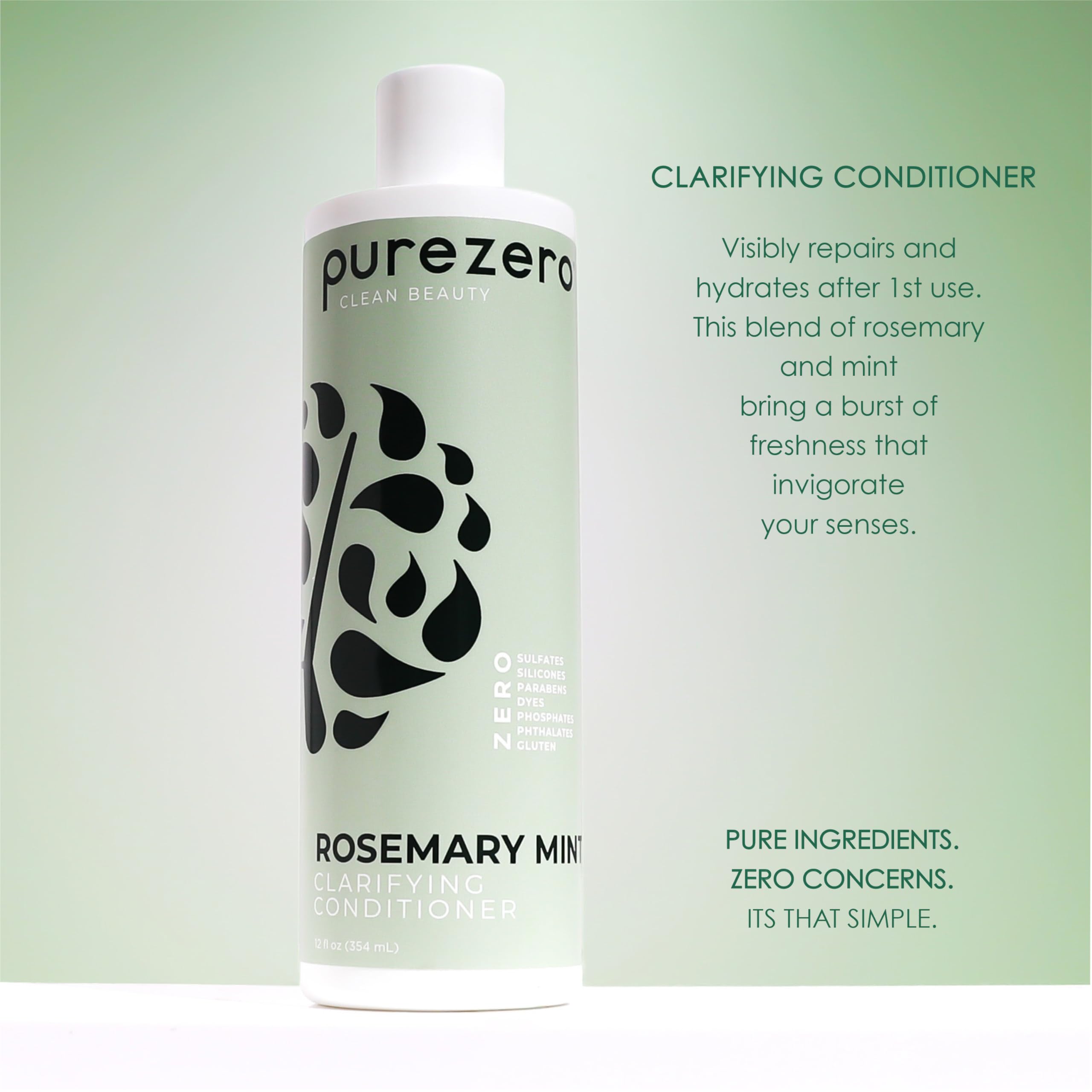 Purezero shampoo texture in hand, clear gel consistency for gentle clarifying