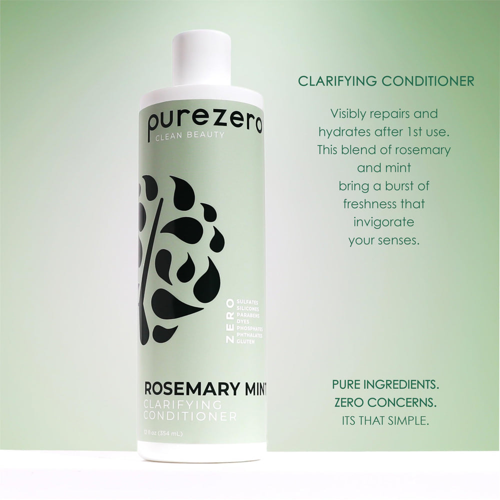Purezero shampoo texture in hand, clear gel consistency for gentle clarifying