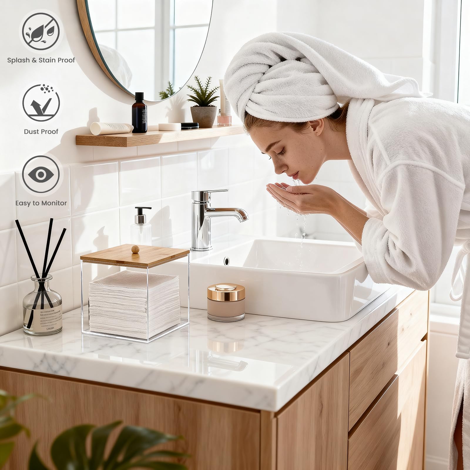 Puricon open top showing towels for easy one-handed removal benefit