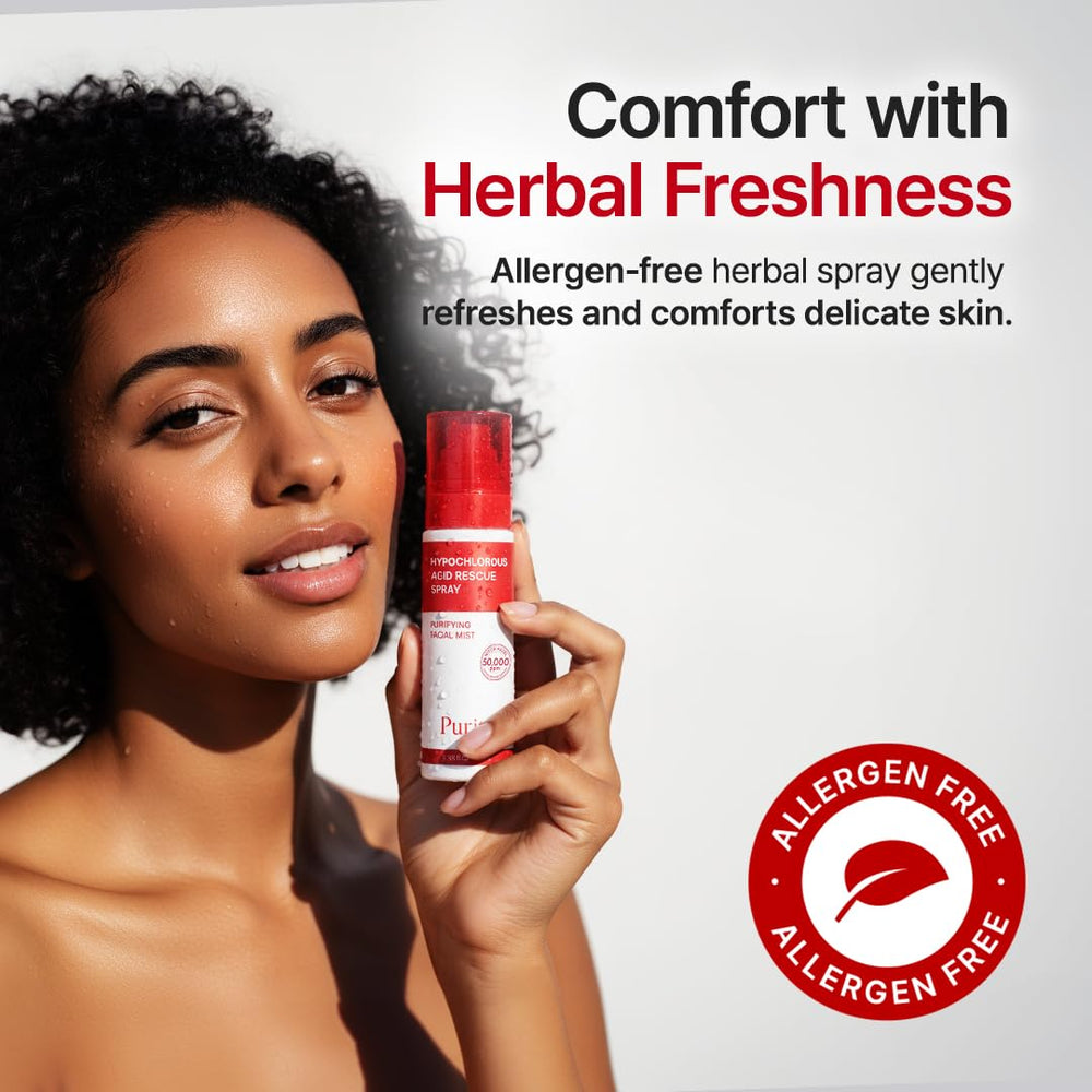 PURITO label detail highlighting HOCl and witch hazel benefits