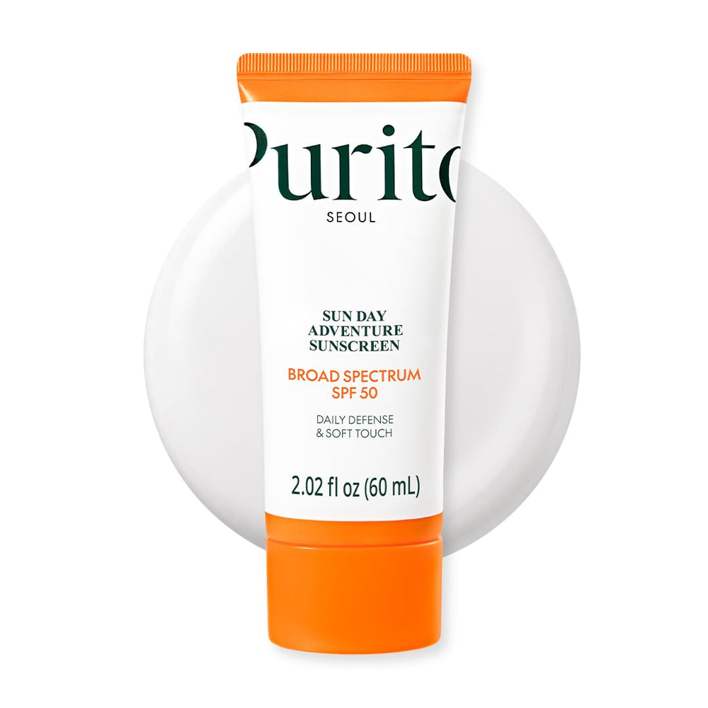 PURITO sunscreen front packaging showing SPF 50 and benefits
