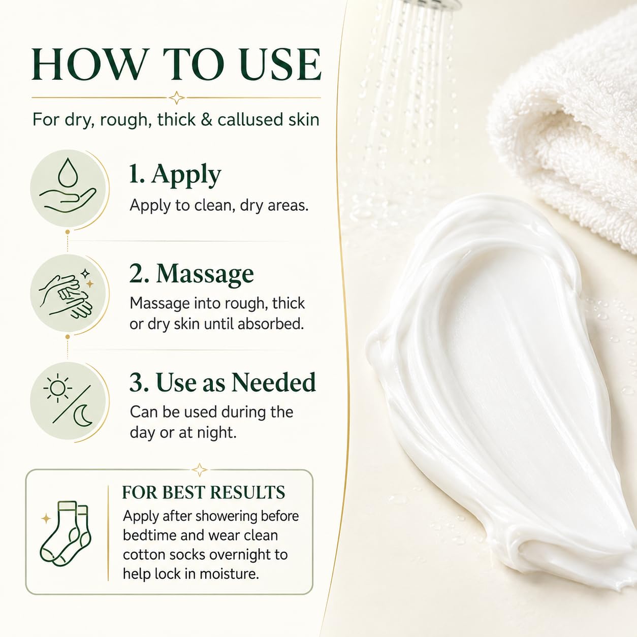 PurOrganica cream on feet with socks for overnight deep moisture