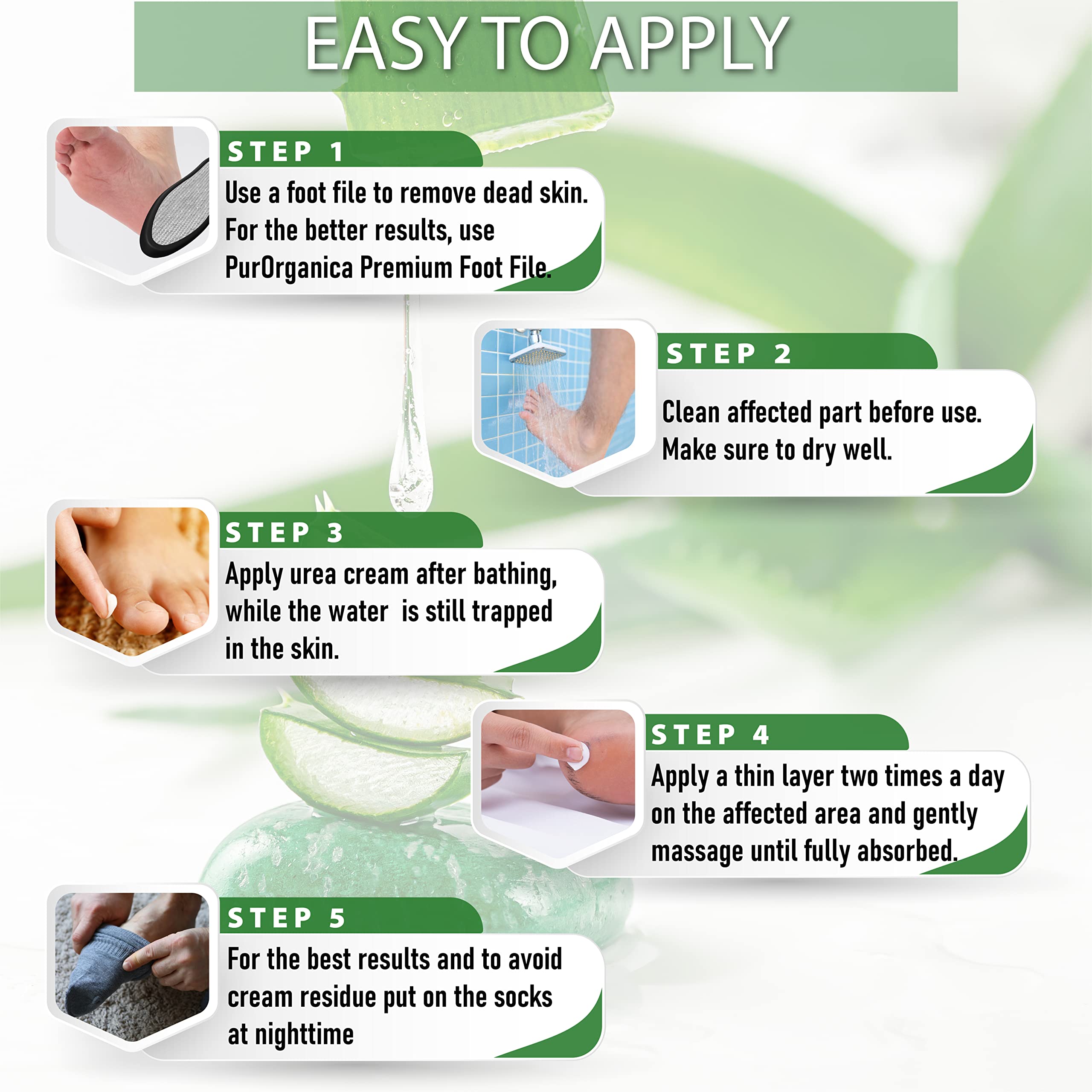 PurOrganica label listing urea 20% and botanicals for reassurance