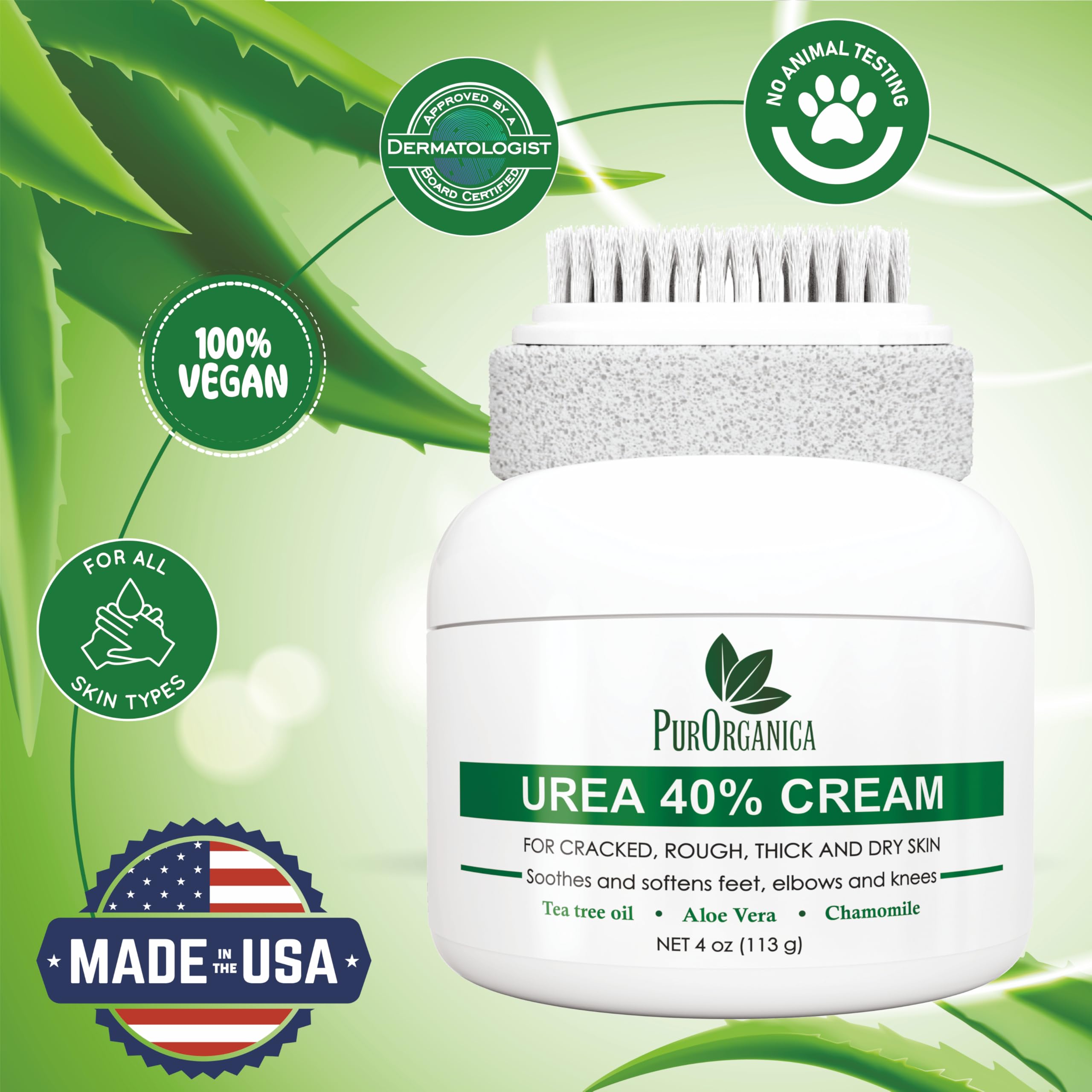 PurOrganica pumice stone and brush included, aiding gentle exfoliation