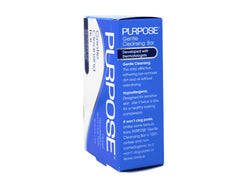 Purpose bar on bathroom sink showing gentle daily cleansing in routine