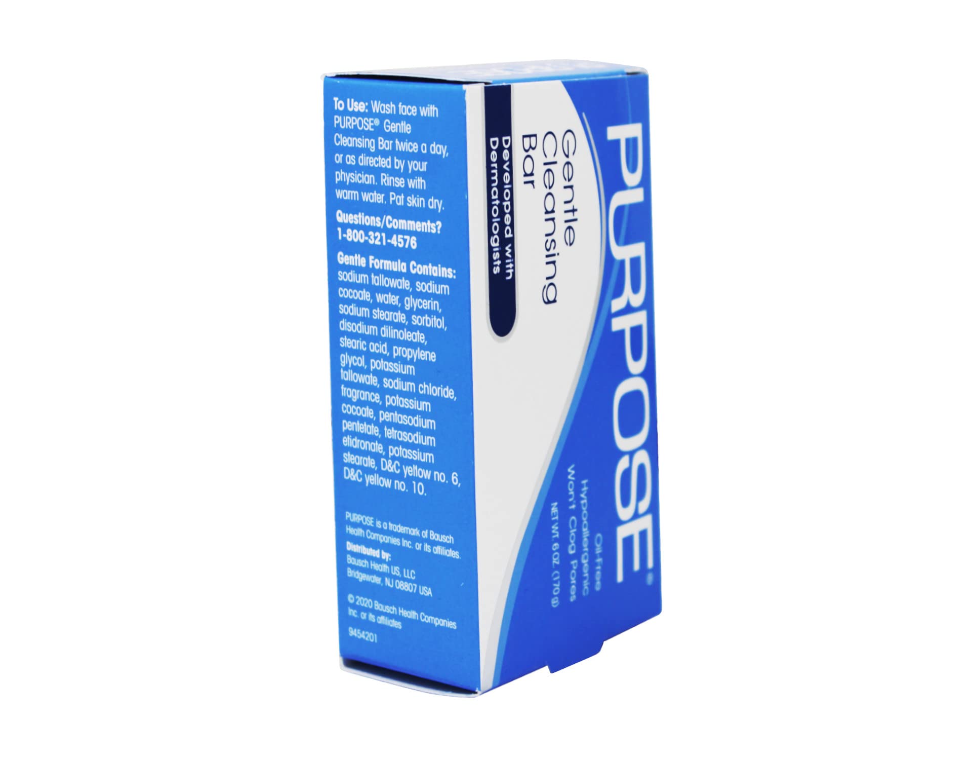 Purpose bar label detail highlighting dermatologist-developed hypoallergenic formula