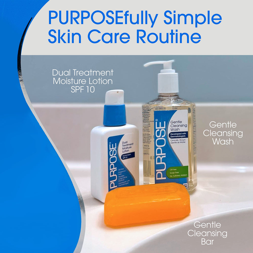 PURPOSE cleansing bar in bathroom lifestyle suggesting daily gentle use