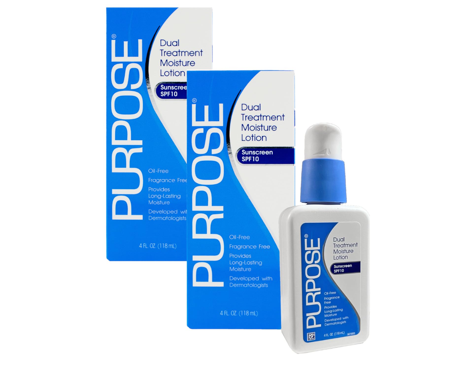 Purpose front packaging showing two 4 fl oz tubes and clear product benefit