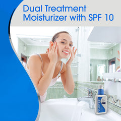Purpose lotion dispensed on hand illustrating oil-free hydration benefit