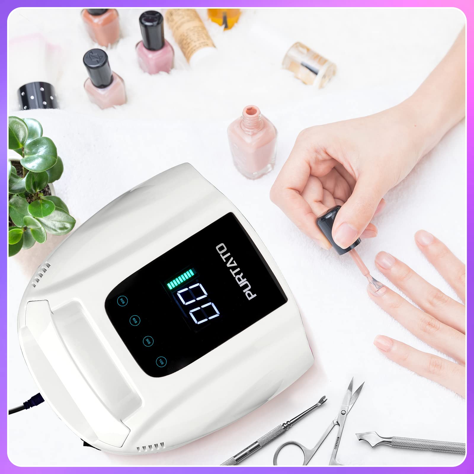 Purtato lamp in salon setting demonstrating professional finish benefit