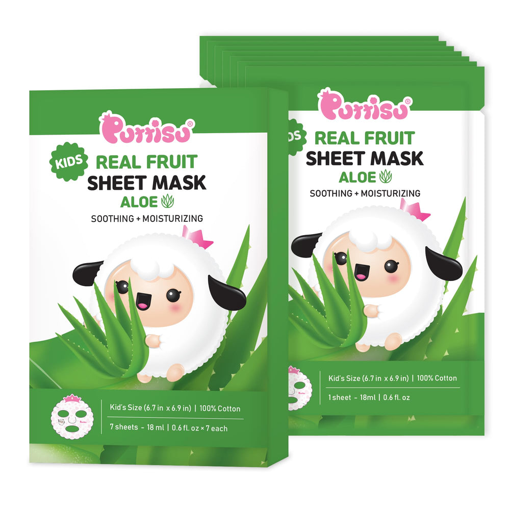 Puttisu single cotton sheet mask laid flat to show child-sized fit and comfortable coverage