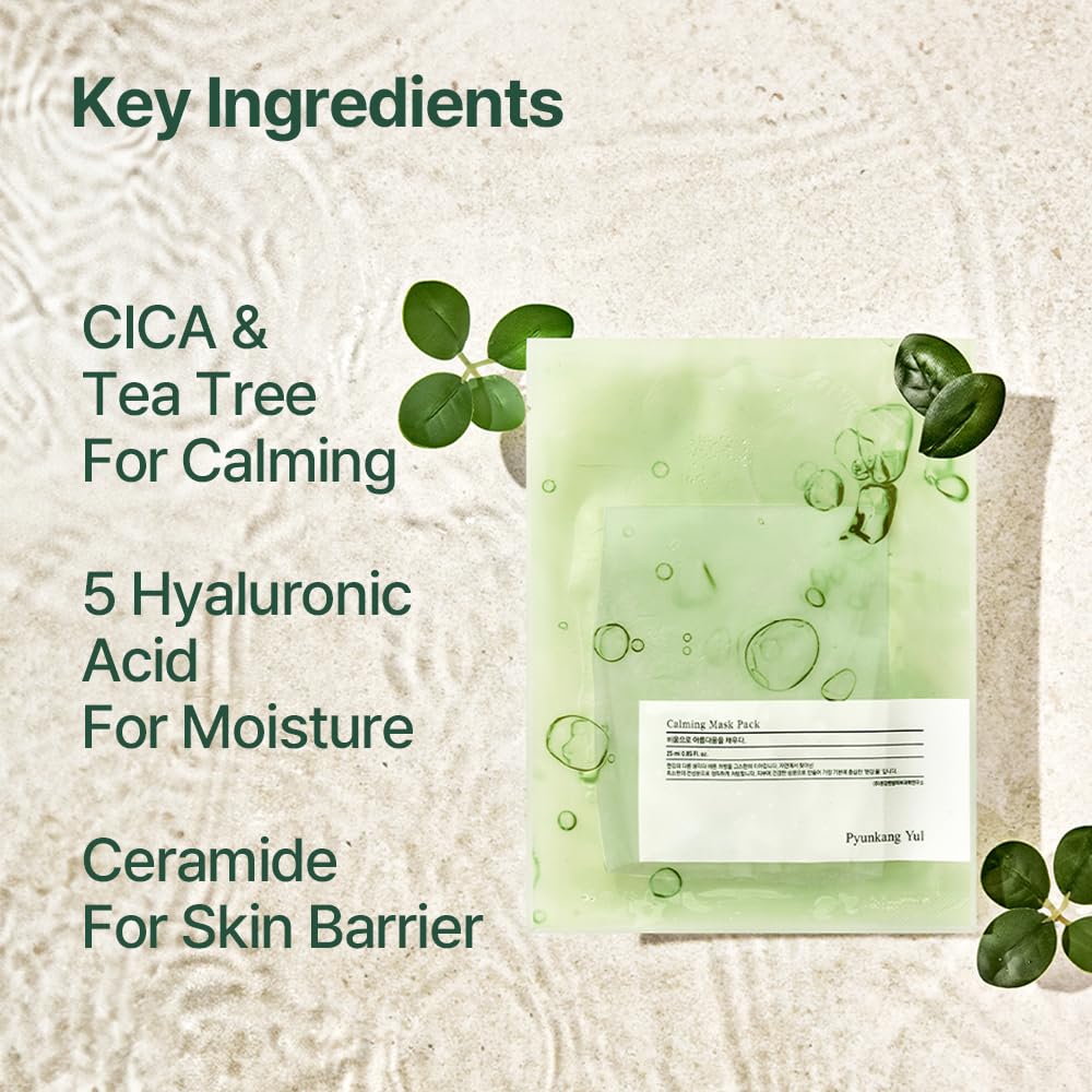 Pyunkang Yul ingredient display including cica hyaluronic acid and ceramide benefits