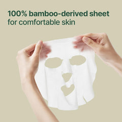 Pyunkang Yul mask worn on face demonstrating even coverage and calming effect