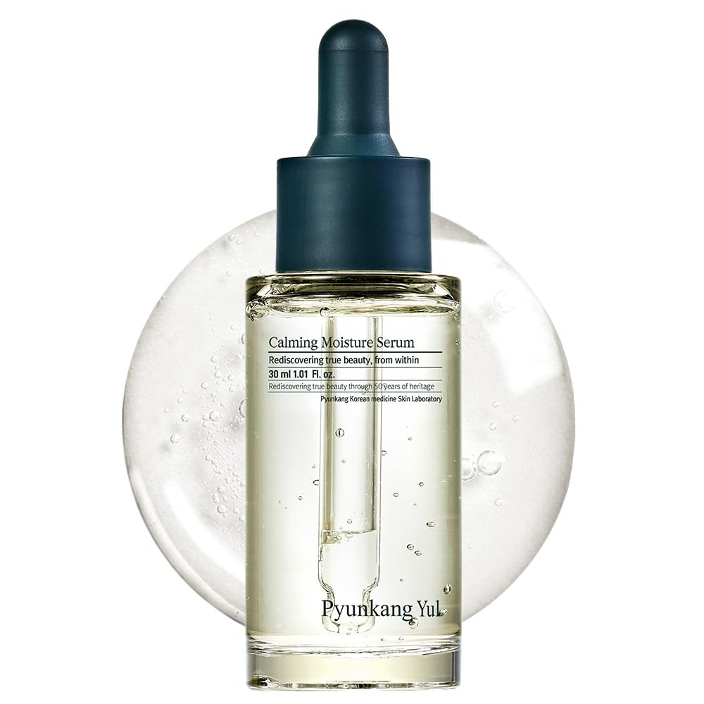 Pyunkang Yul bottle front view showing clear calming serum and clean design benefit