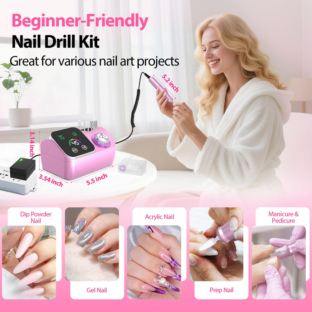 PYVOLA nail drill in use on salon client demonstrating smooth material removal