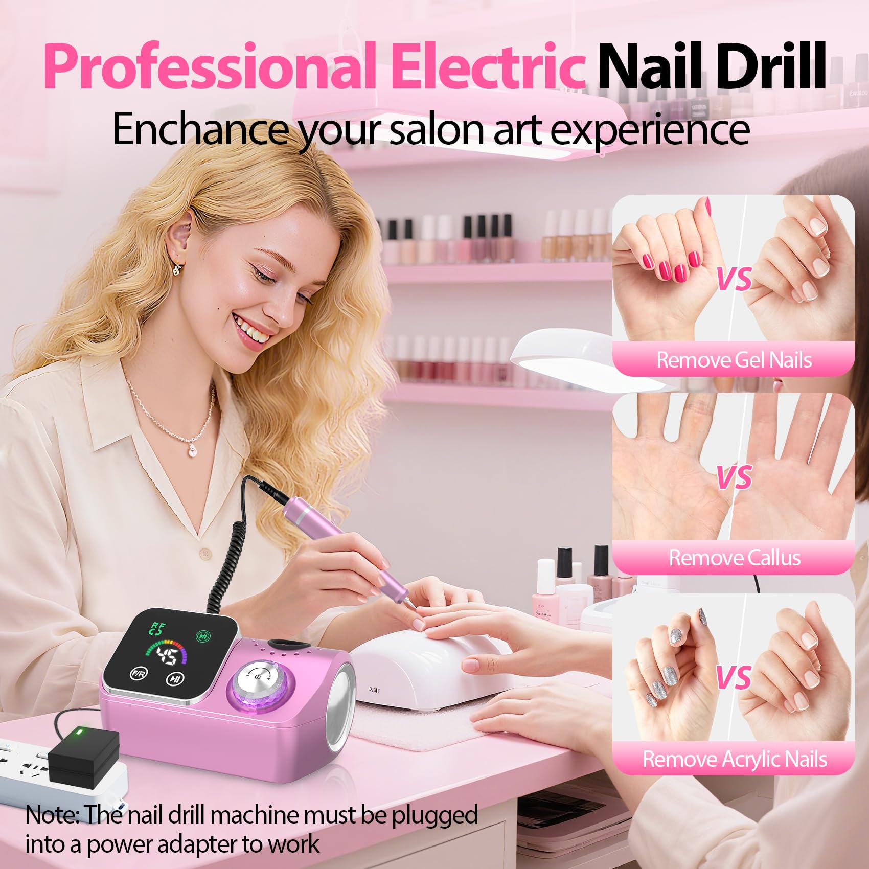 PYVOLA next to a hand for size comparison showing portable salon-grade power