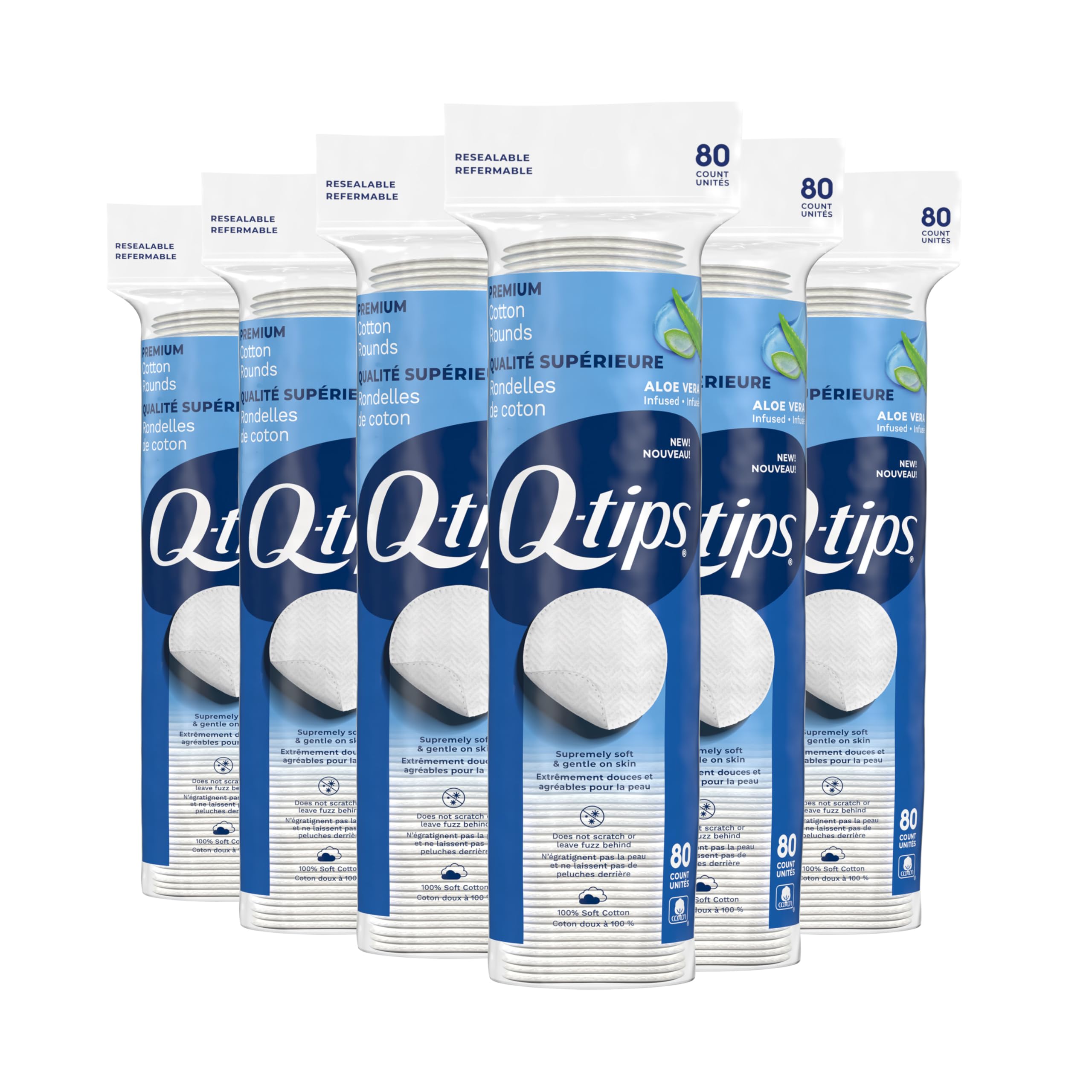 Q-tips front packaging showing six-pack convenience and quality