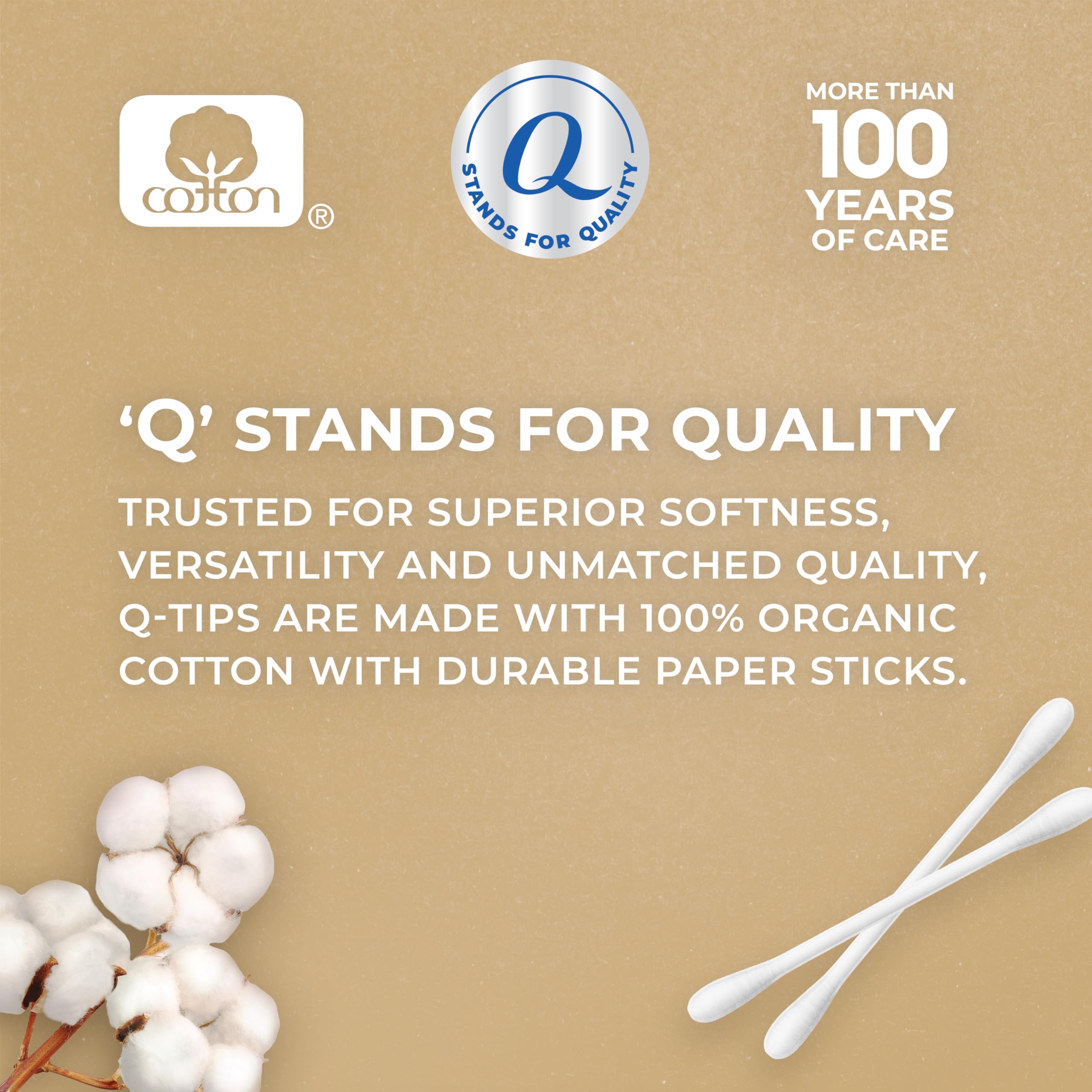 Q-tips paper stick detail showing shaft texture, brand ensuring flexible support