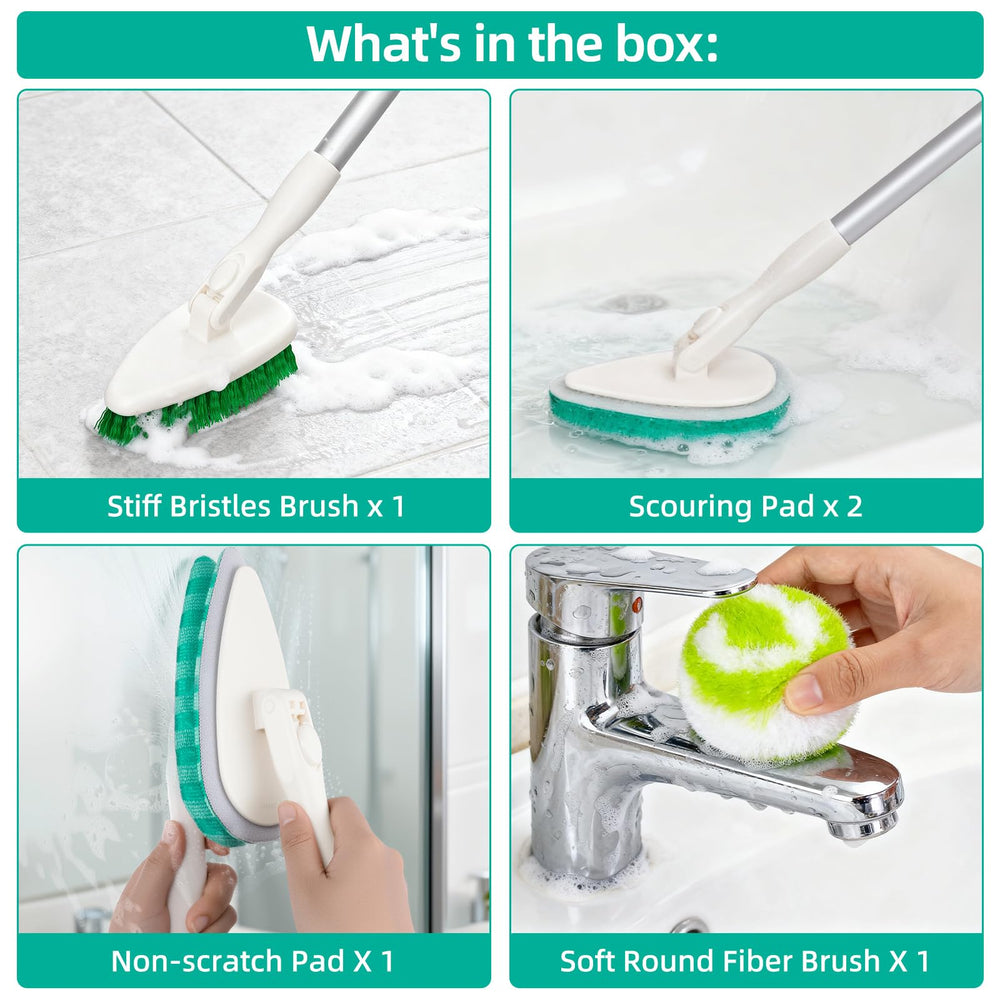 Qaestfy soft round brush close-up cleaning grout and tight corners safely