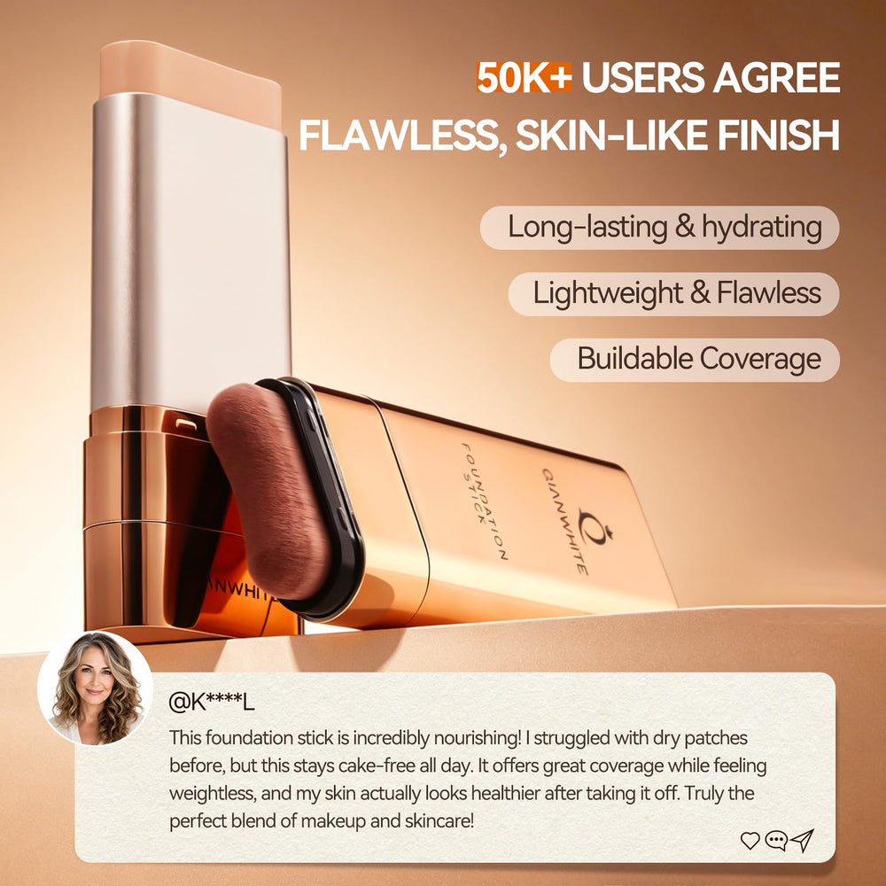 QIANWHITE dual-ended brush and stick ready for blending benefits