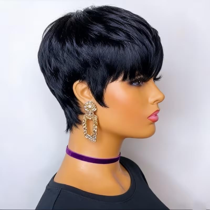 QiaQiaRing side profile highlighting layered pixie cut for added movement