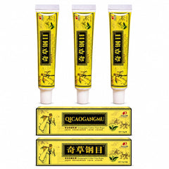 QICAOGANGMU front packaging showing three tubes and product branding, promoting natural relief