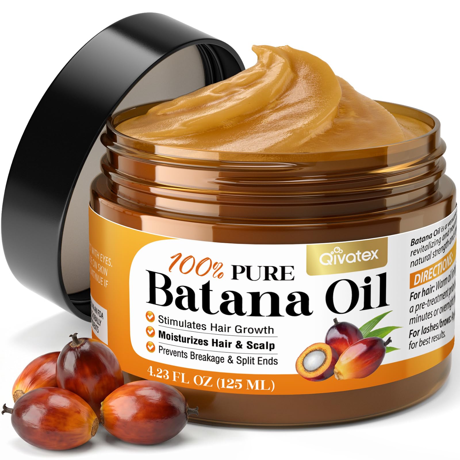 Qivatex bottle front view showing label and pure Batana oil benefit