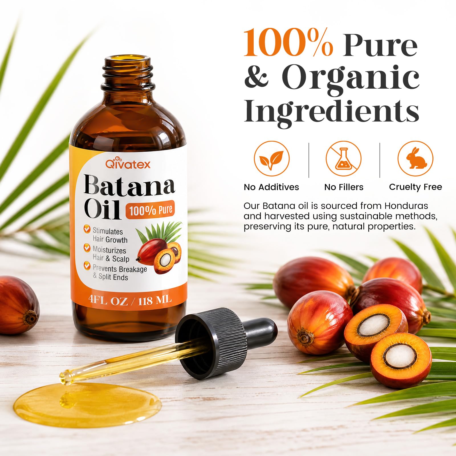 Drop of Qivatex batana oil texture demonstrating lightweight absorption benefit