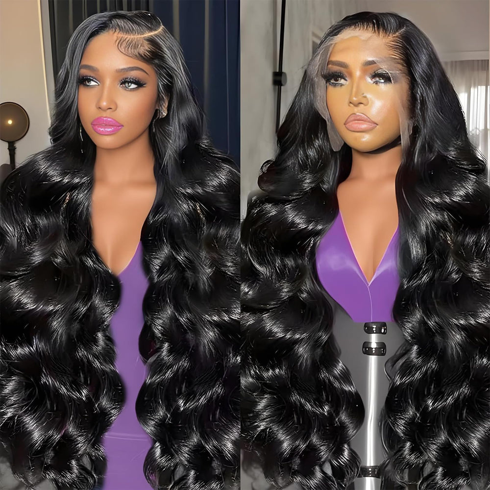 QJQHVES front view of 30-inch body wave wig showing full coverage and shine