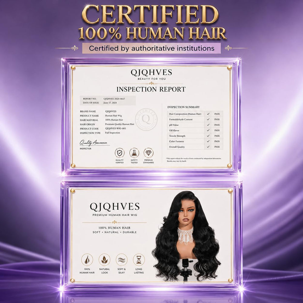 QJQHVES lifestyle shot of model wearing wig outdoors for real-world appeal