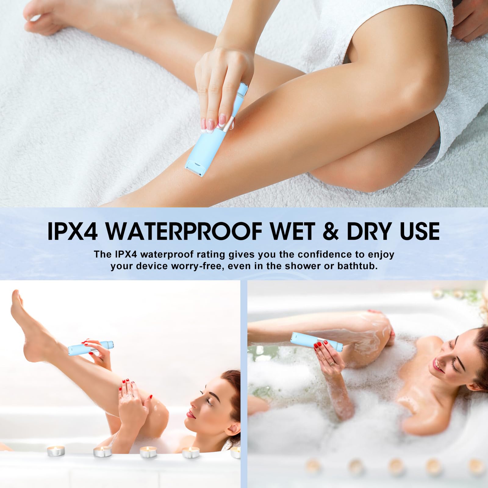 QREEYX trimmer being used in shower demonstrating IPX4 water resistance