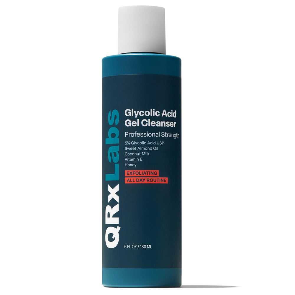 QRxLabs front packaging showing 6oz gel cleanser and benefits