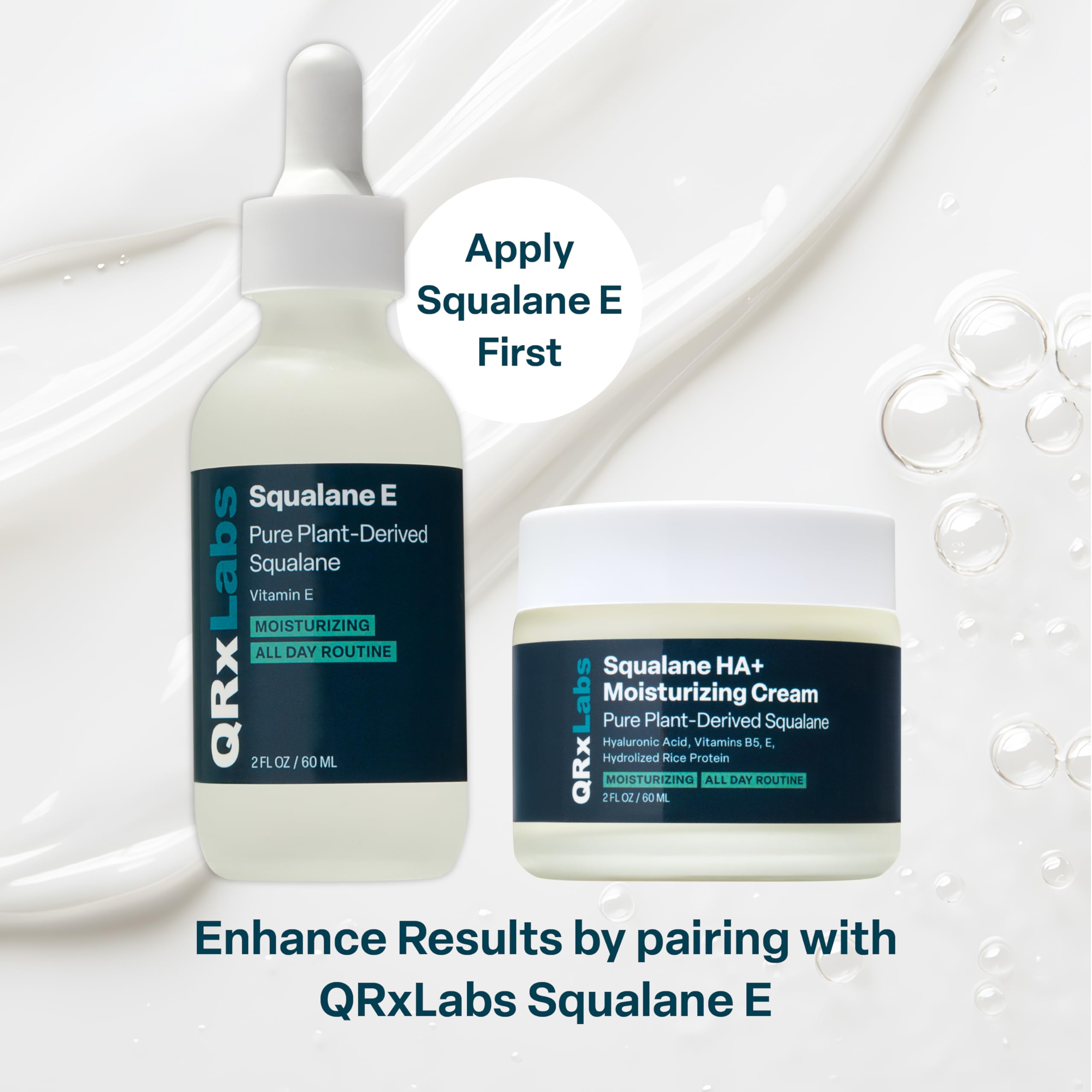QRxLabs pumping cream on fingers demonstrating easy spreadability and immediate softness