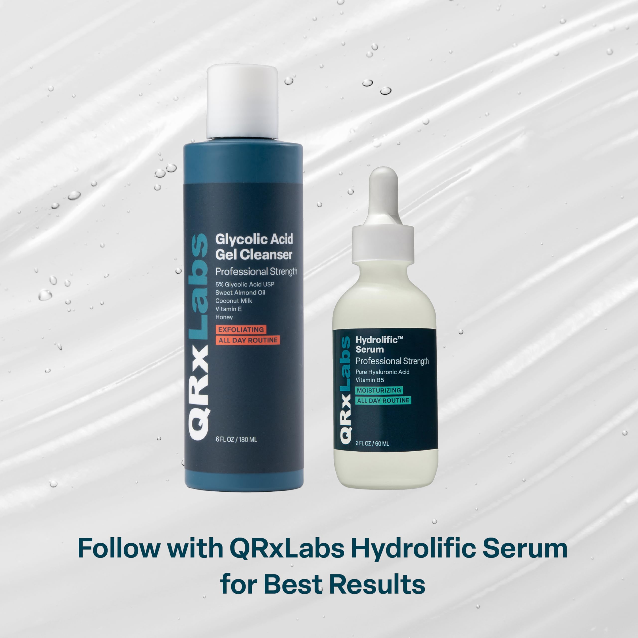 QRxLabs bottle beside travel items illustrating compact 6oz size