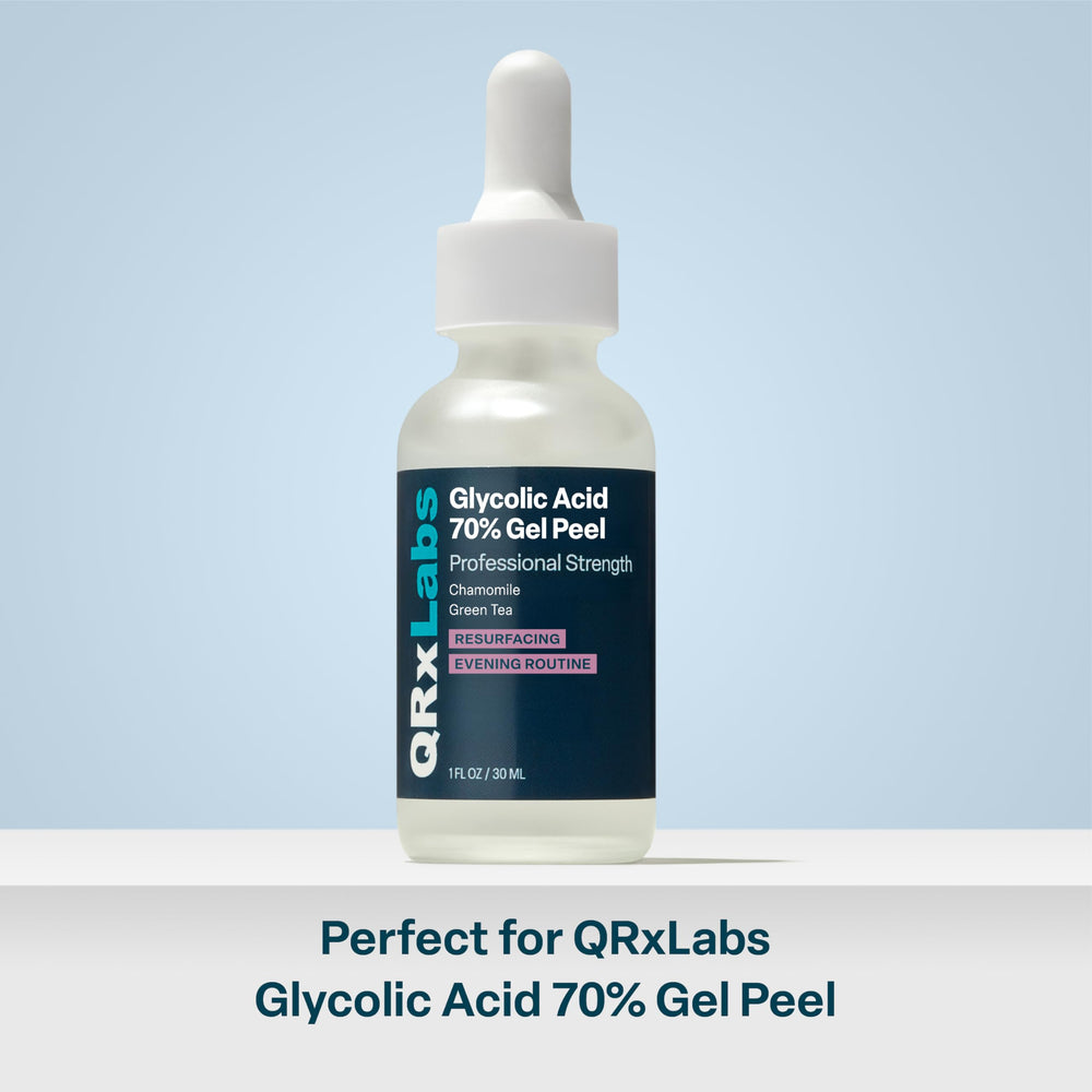 QRxLabs spray in use after peel showing immediate mist application to soothe skin