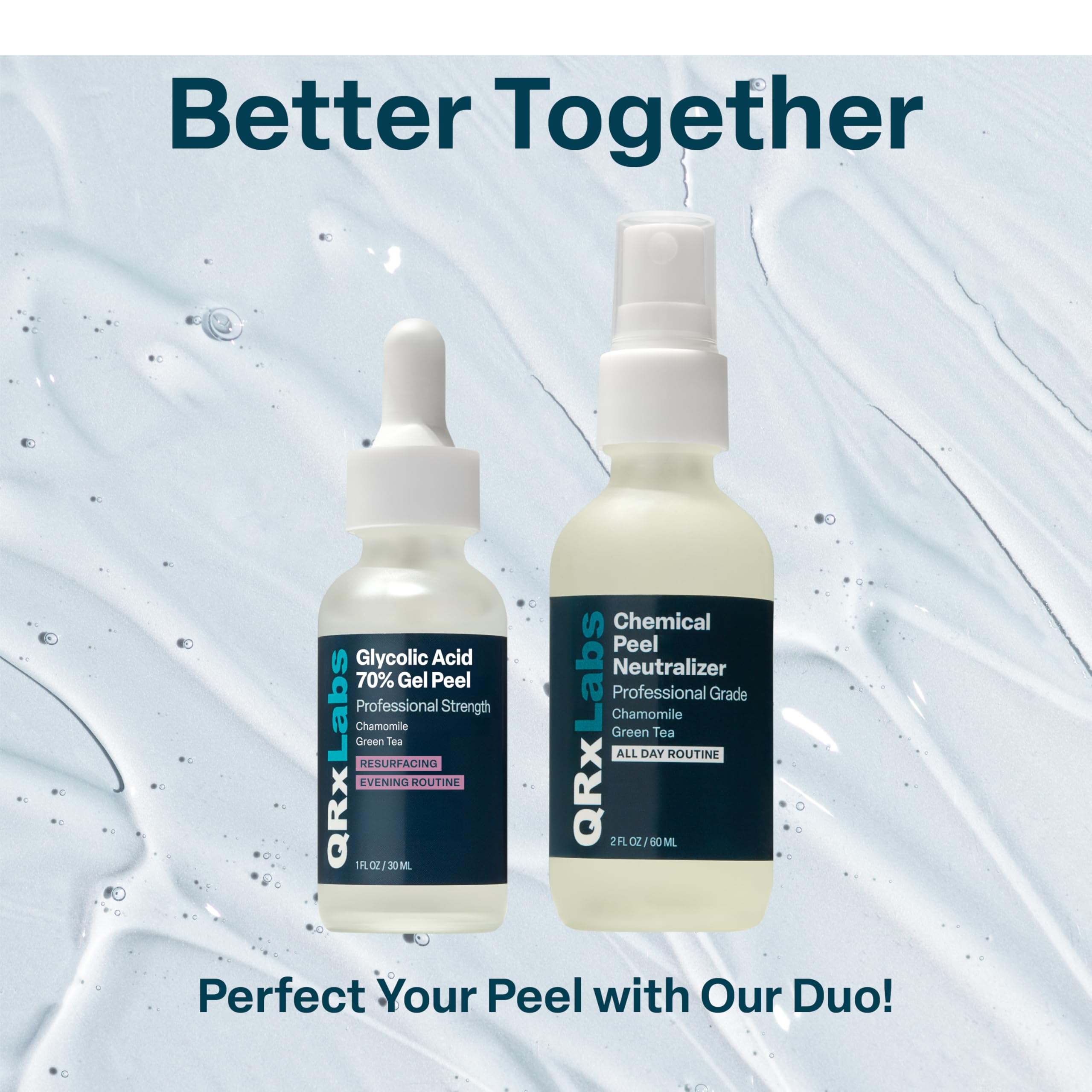 QRxLabs travel kit flatlay with neutralizer for easy post-peel care on-the-go